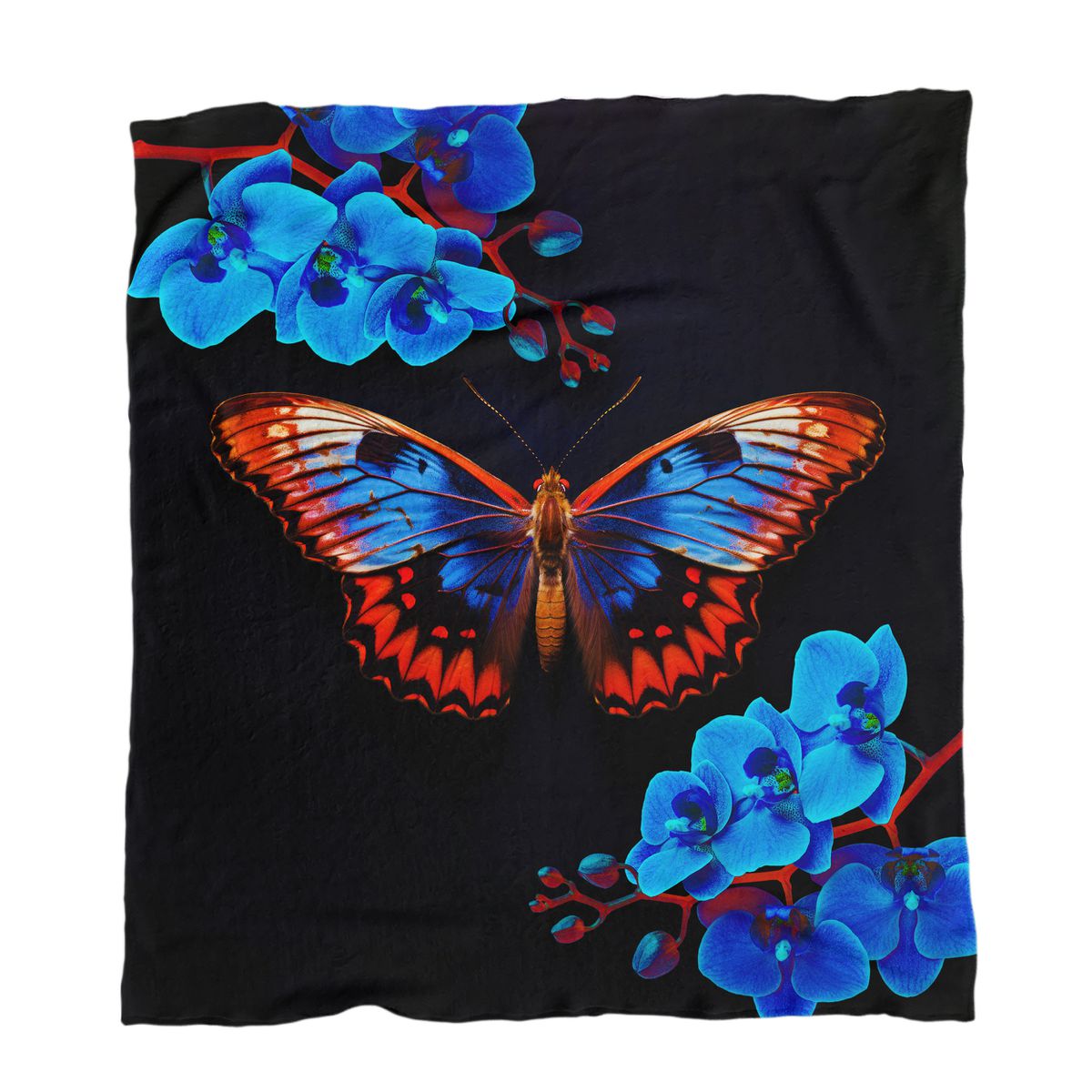 Blue Forest Butterfly Light Weight Fleece Blanket