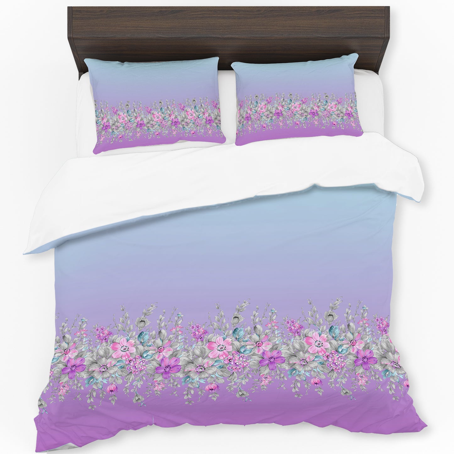 Purple Gradient Flower Band Duvet Cover Set