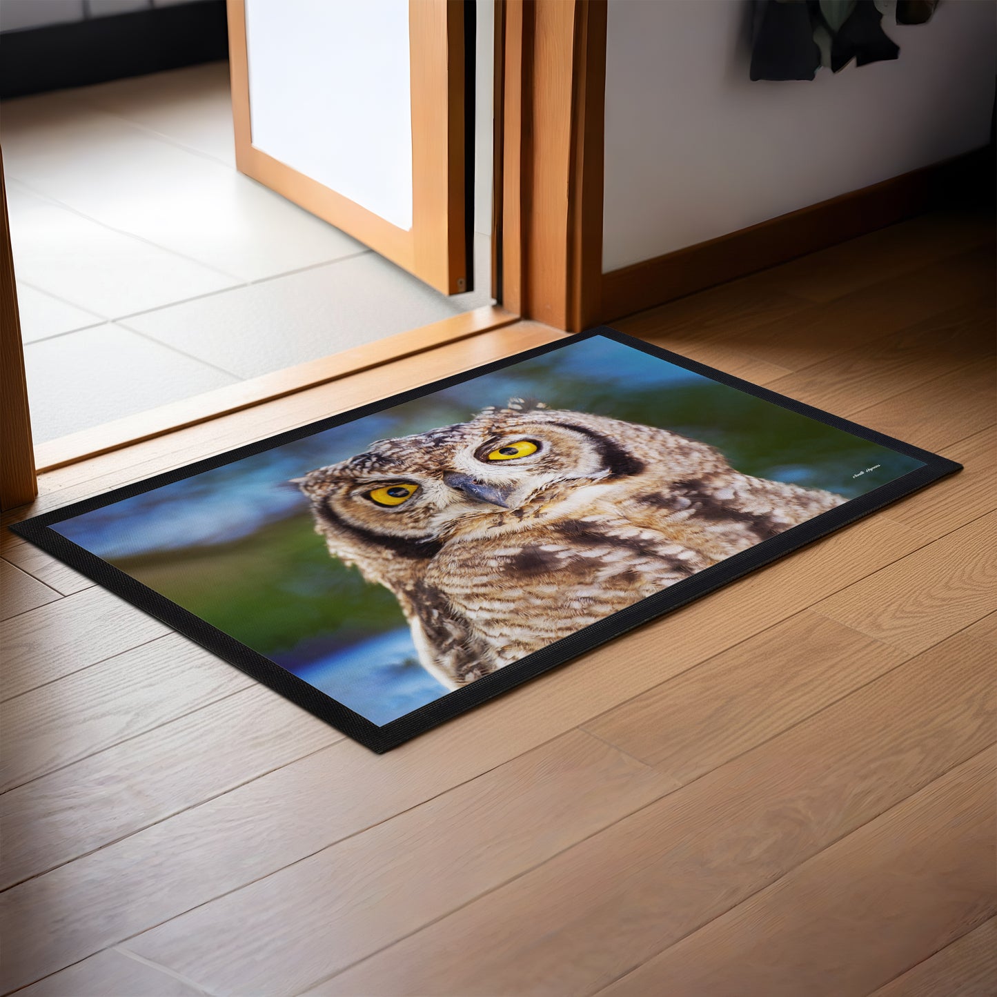 African Spotted Eagle Owl Door Mat by Annette Heymans