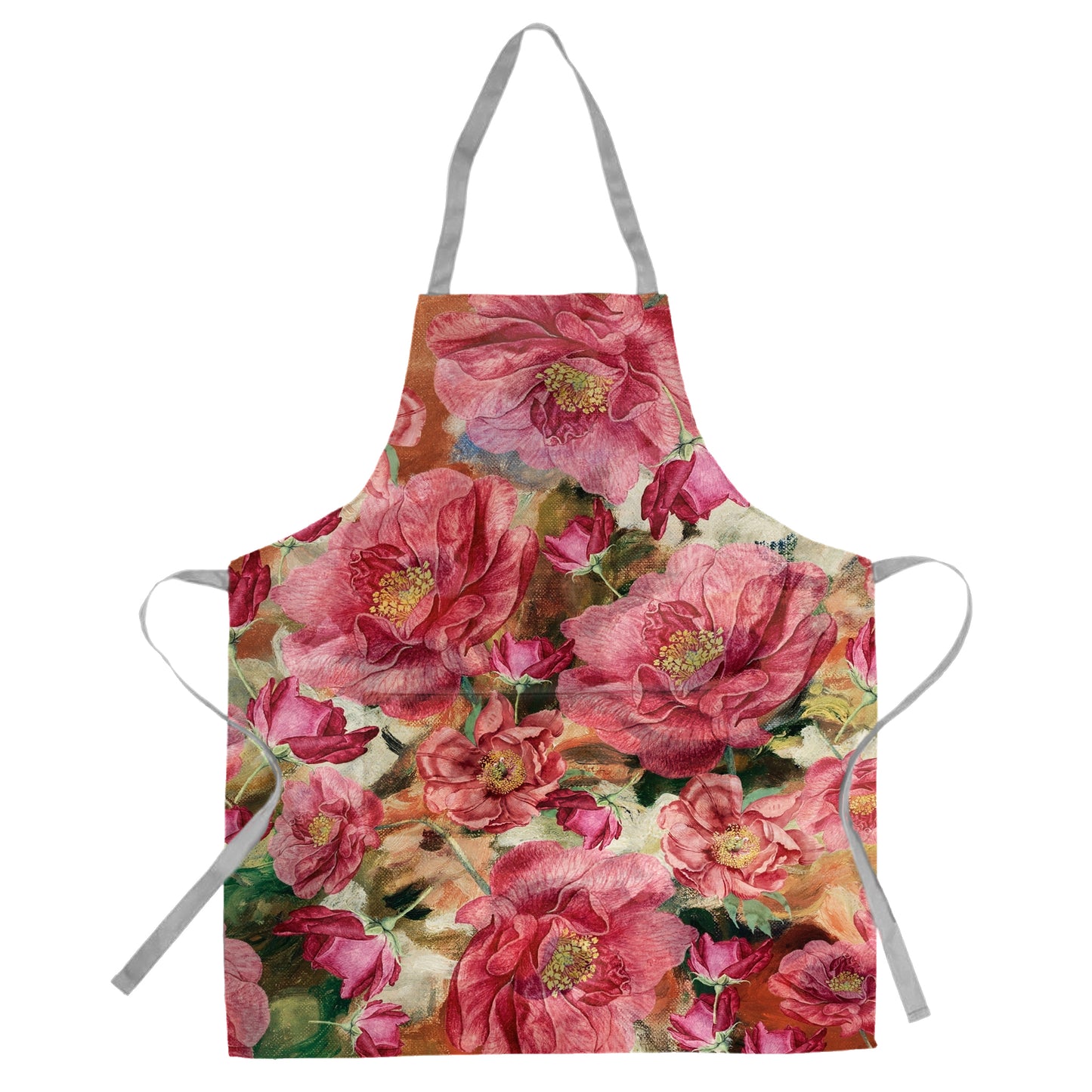 Bright Red Floral Medium Length Apron By Mark Van Vuuren