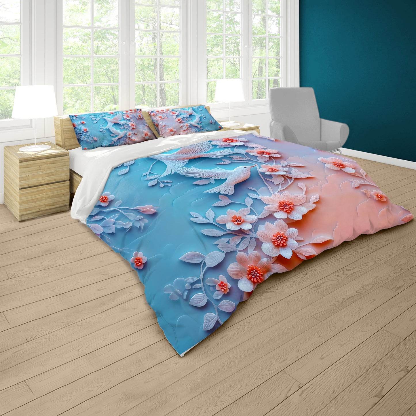 3D Pastel Clay Doves Duvet Cover Set