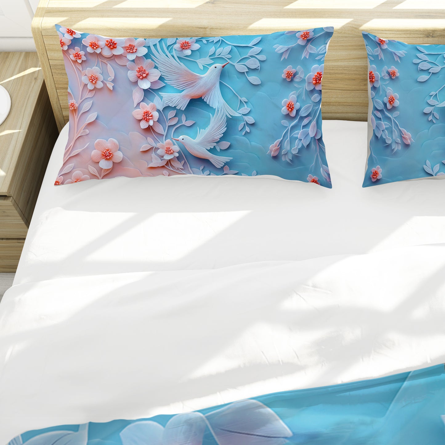 3D Pastel Clay Doves Duvet Cover Set