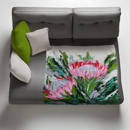Abstract Double King Protea Light Weigt Fleece Blanket By Juanette Menderoi