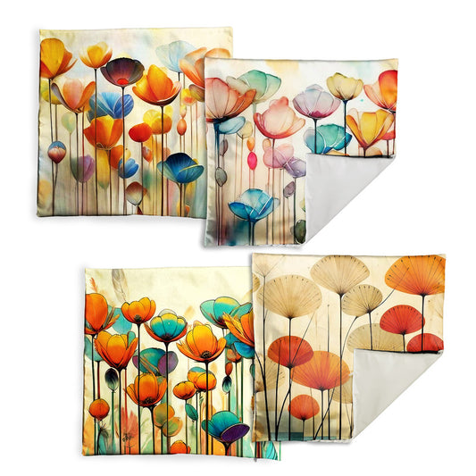 Abstract Flowers On Beige Luxury Scatter Covers Set of 4