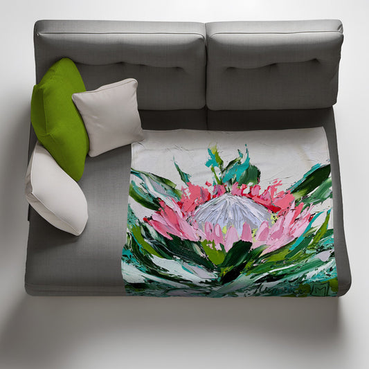 Abstract Single King Protea Light Weigt Fleece Blanket By Juanette Menderoi