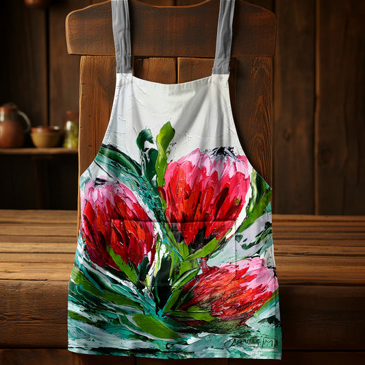 Abstract Trio Protea By Juanette Menderoi Medium Length Apron