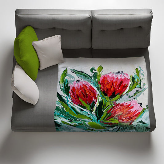 Abstract Trio Protea Light Weigt Fleece Blanket By Juanette Menderoi