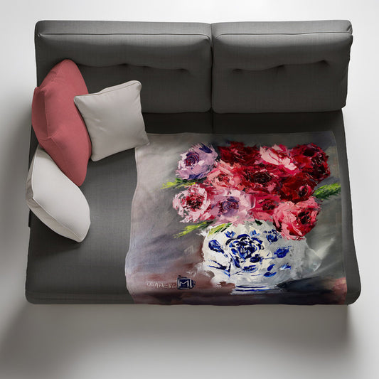 Abstract Vase of Flowers Light Weight Fleece Blanket by Juanette Menderoi