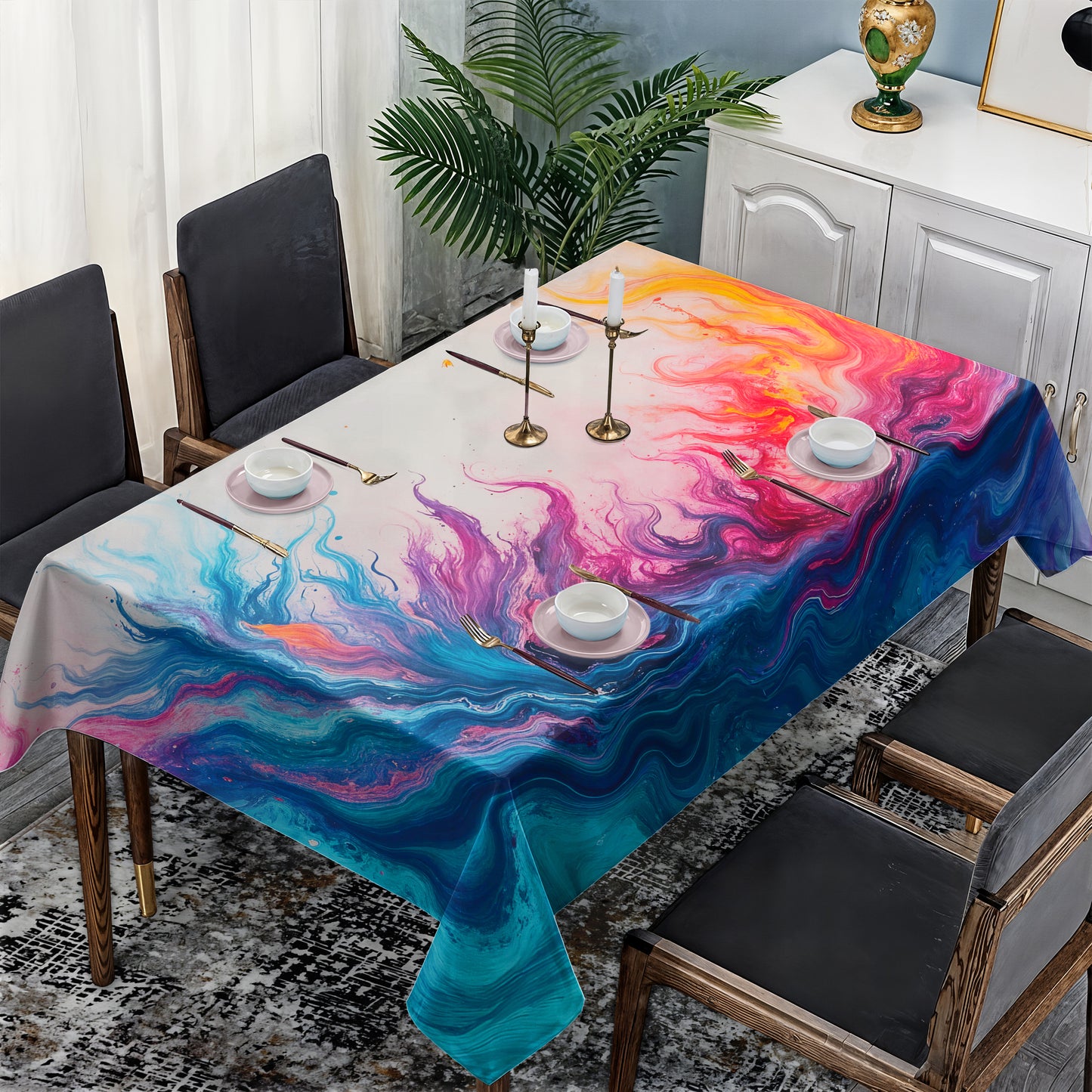 Abstract Colour Wave Rectangle Tablecloth
