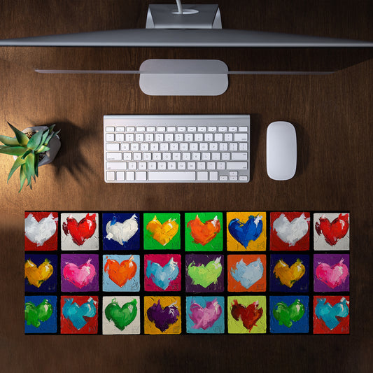 Abstract Hearts Blue Orange Desk Pad by Juanette Menderoi