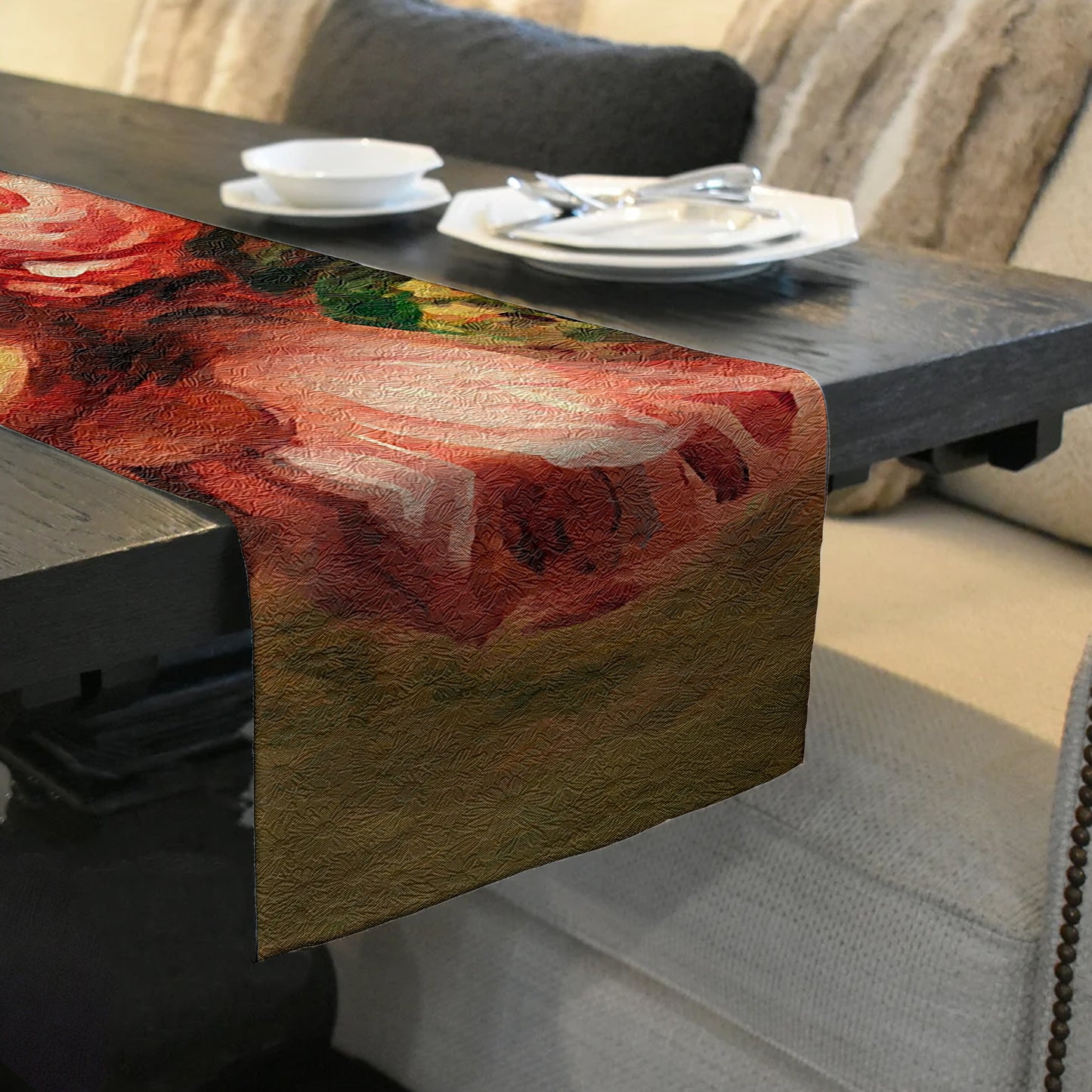 Abstract Painted Flowers Table Runner By Mark van Vuuren