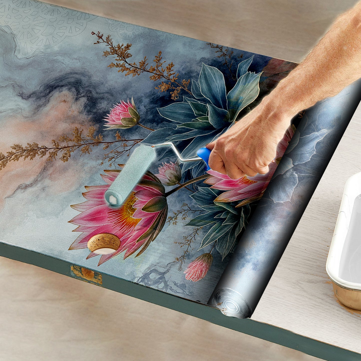 Abstract Protea Door Decoupage
