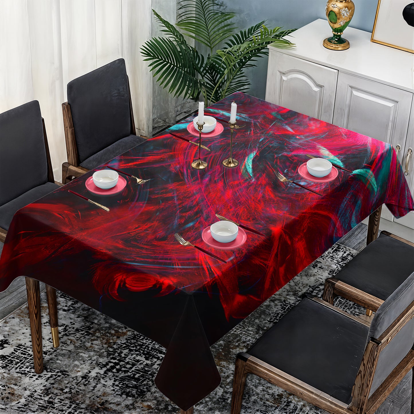 Abstract Red Waves Rectangle Tablecloth