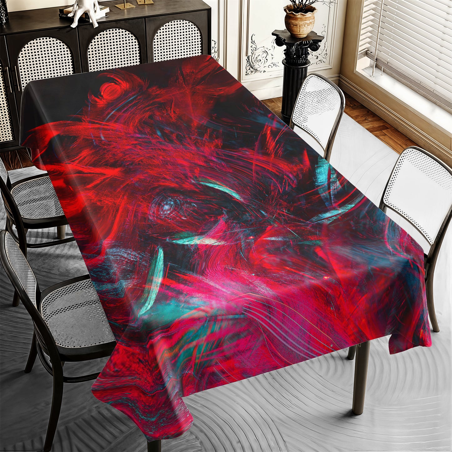 Abstract Red Waves Rectangle Tablecloth