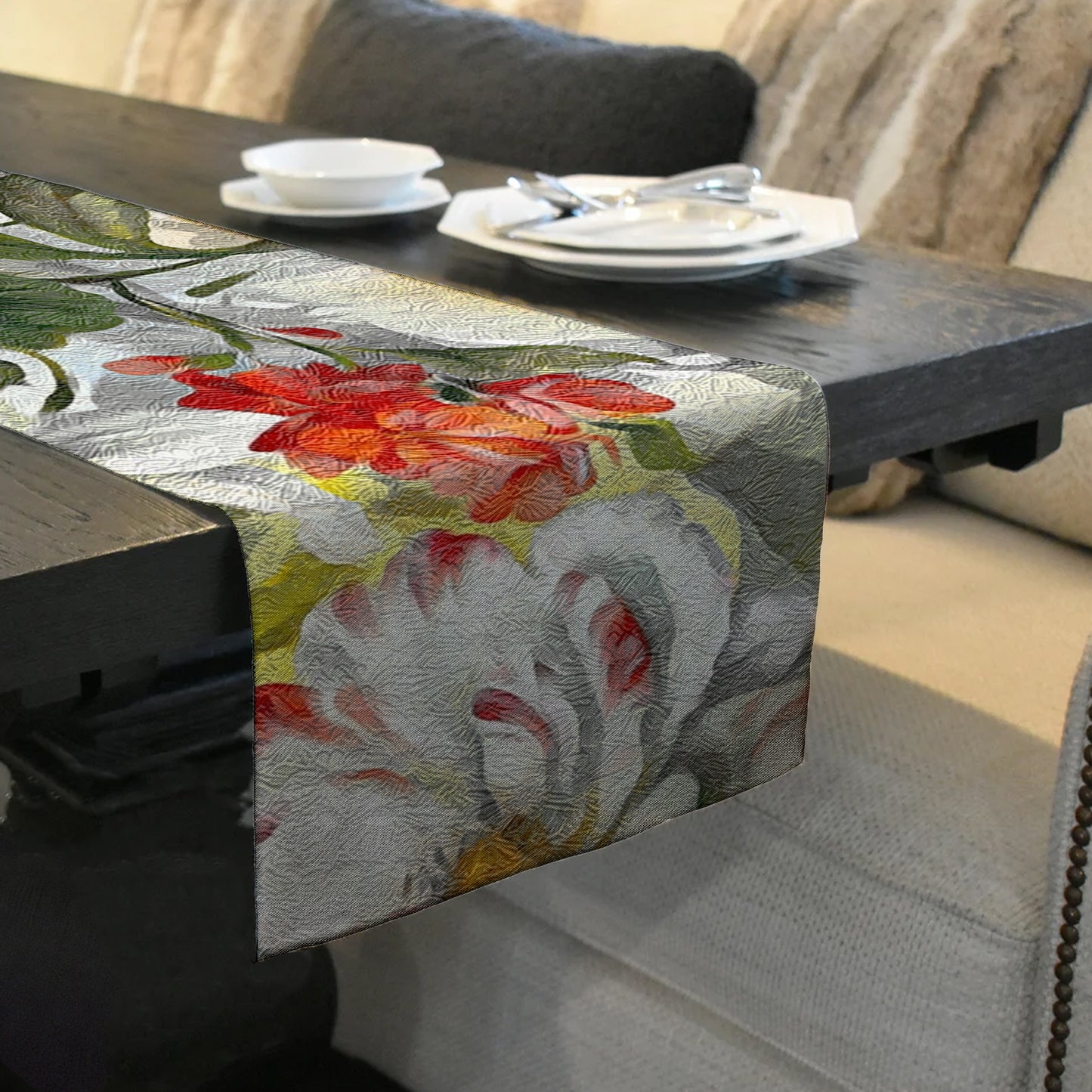Abstract Red and Pink Floral Pattern Table Runner By Mark van Vuuren
