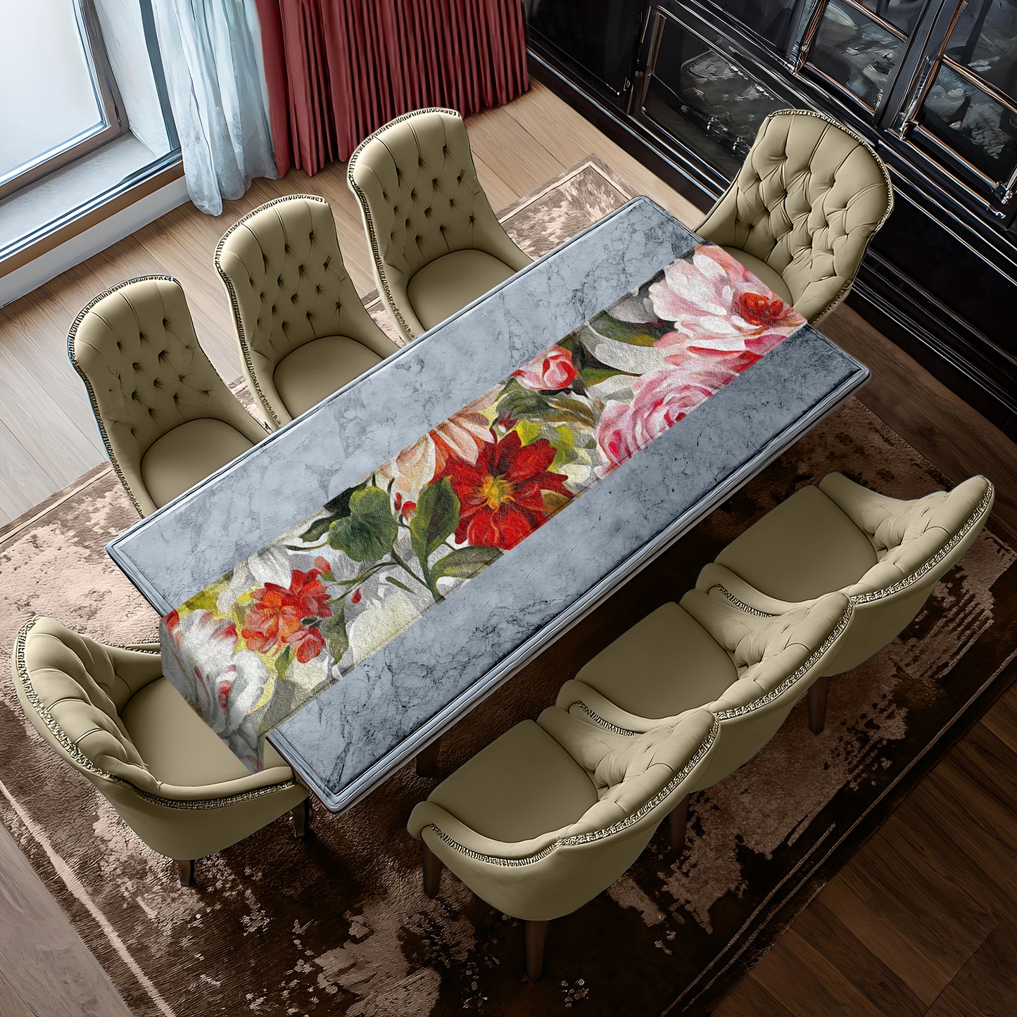 Abstract Red and Pink Floral Pattern Table Runner By Mark van Vuuren