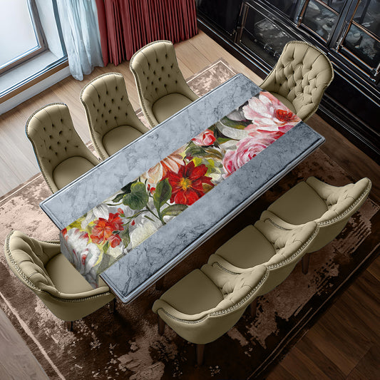Abstract Red and Pink Floral Pattern Table Runner By Mark van Vuuren