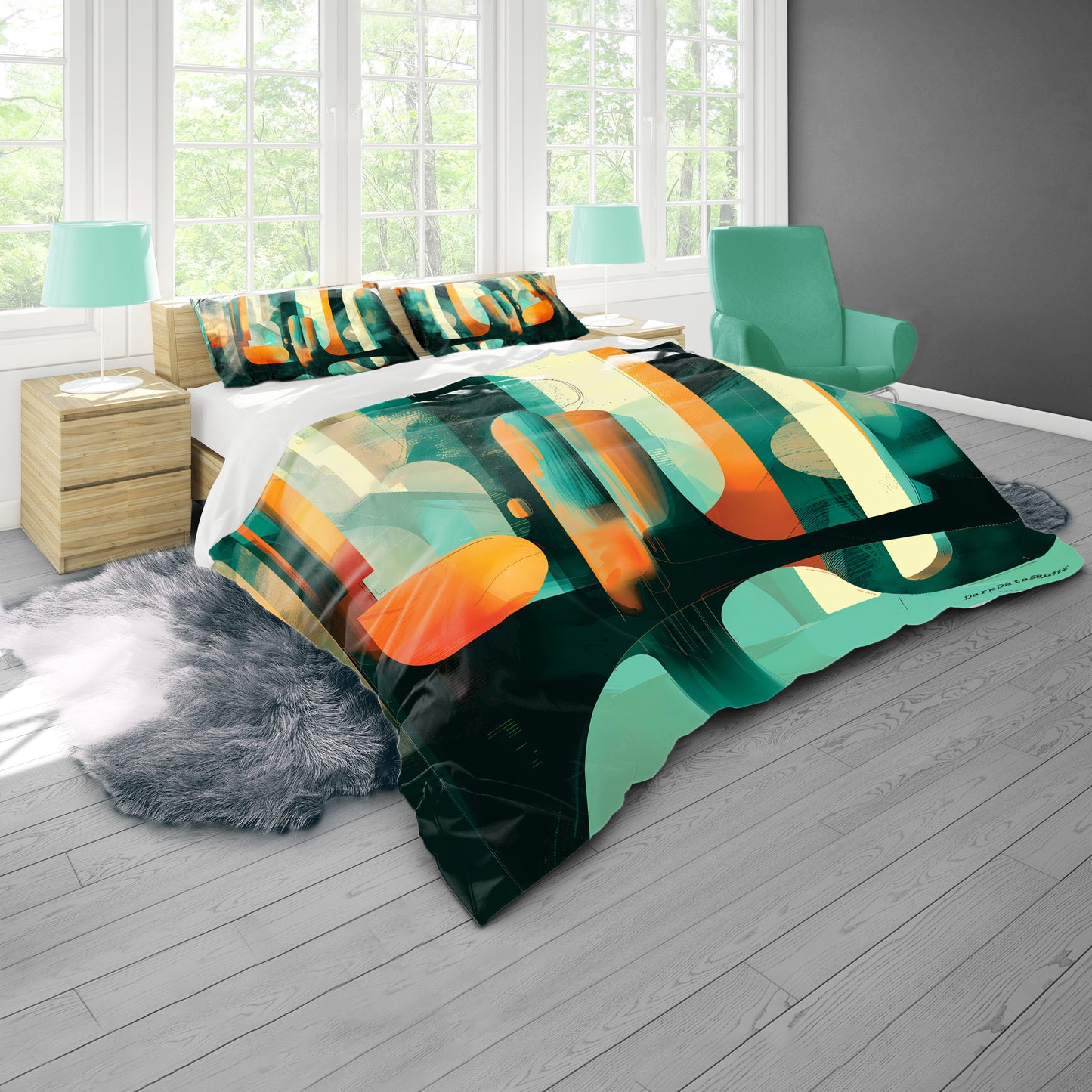 Abstract Teal and Orange by Wikus Schalkwyk Duvet Cover Set