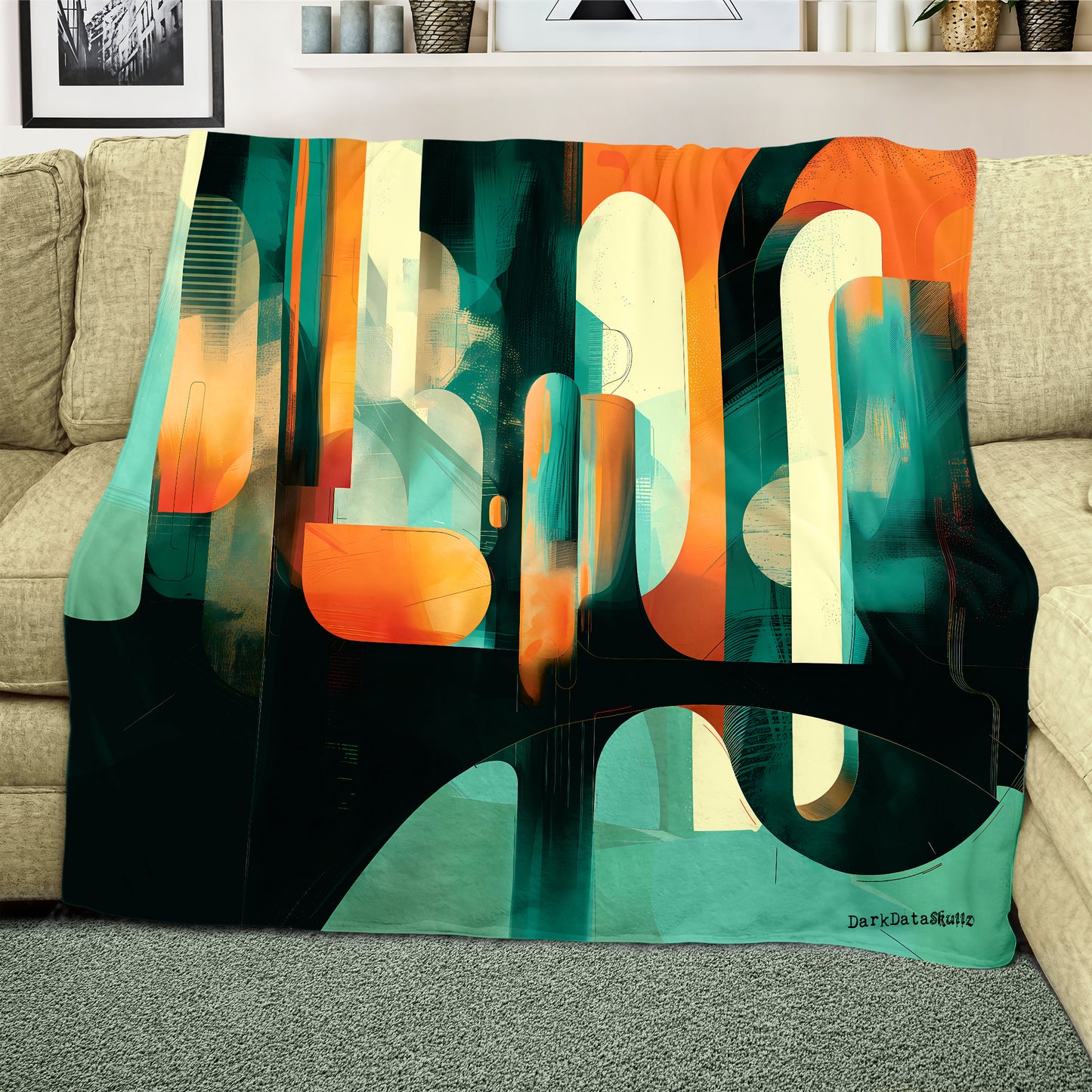 Abstract Teal and Orange Light Weight Fleece Blanket by Wikus Schalkwyk