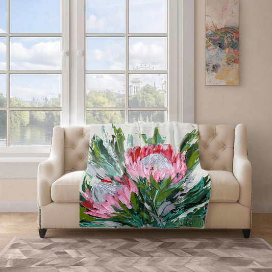 Abstract Double King Protea Light weightFleece Blanket By Juanette Menderoi