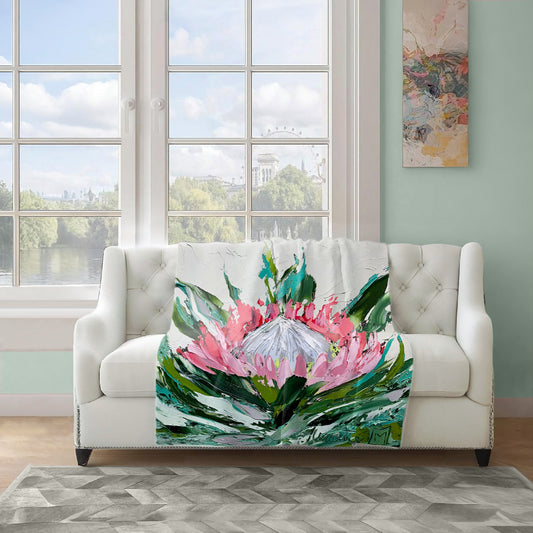 Abstract Single King Protea Light Weight Fleece Blanket By Juanette Menderoi