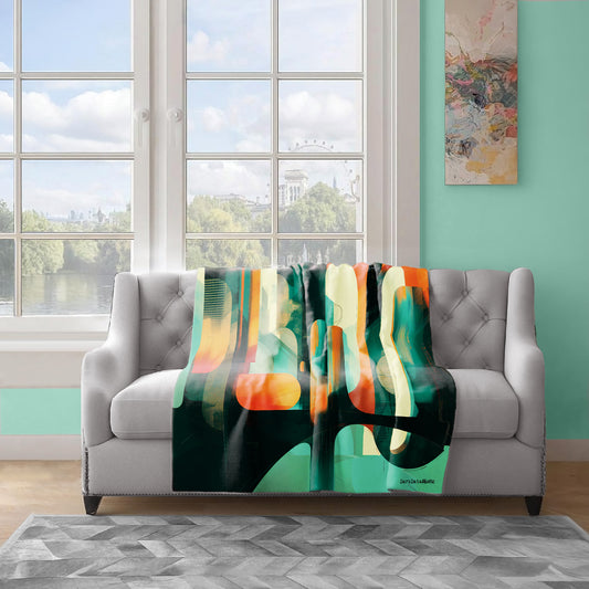 Abstract Teal and Orange Light Weight Fleece Blanket by Wikus Schalkwyk