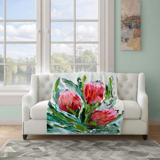 Abstract Trio Protea Light Weight Fleece Blanket By Juanette Menderoi