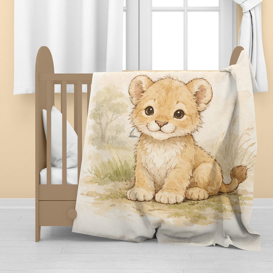Adorable Baby Lion Cub Sitting Baby Fleece Blanket by Nathan Pieterse