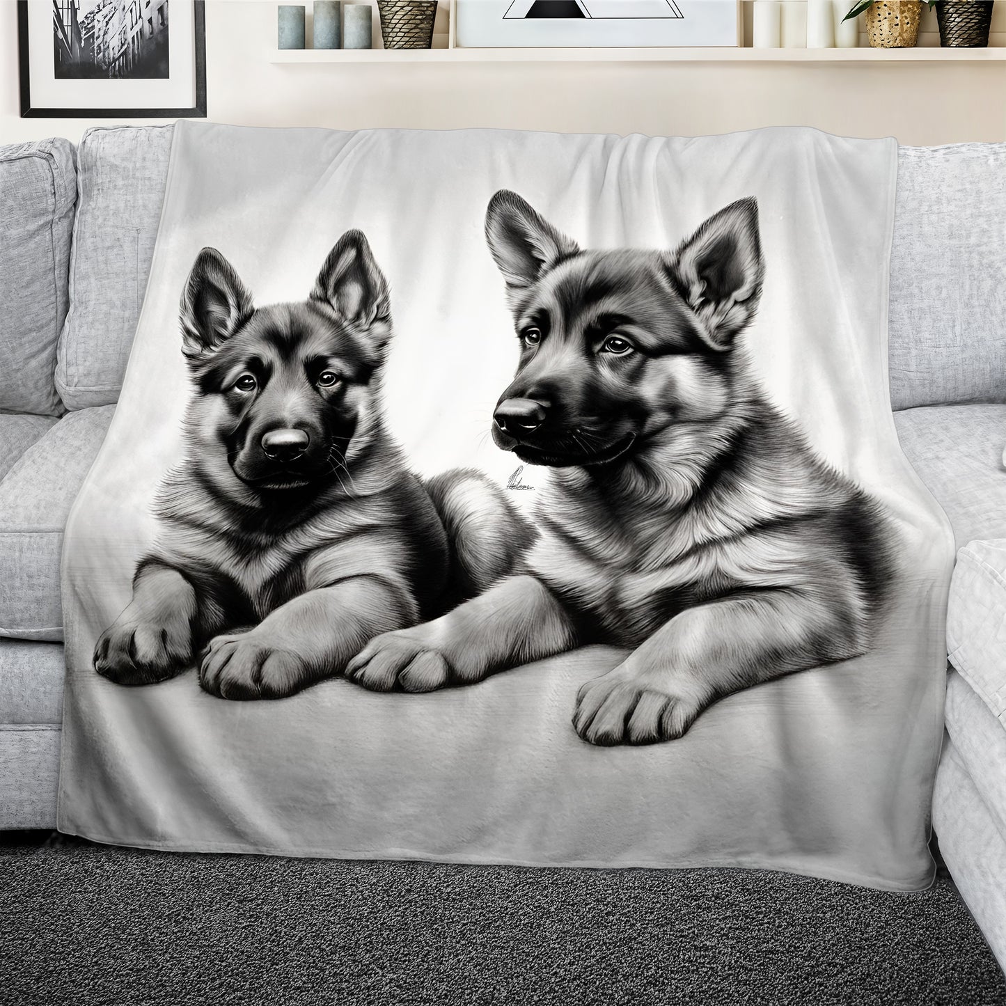 Adorable Watchers German Shepherds Light Weight Fleece Blanket by Nathan Pieterse