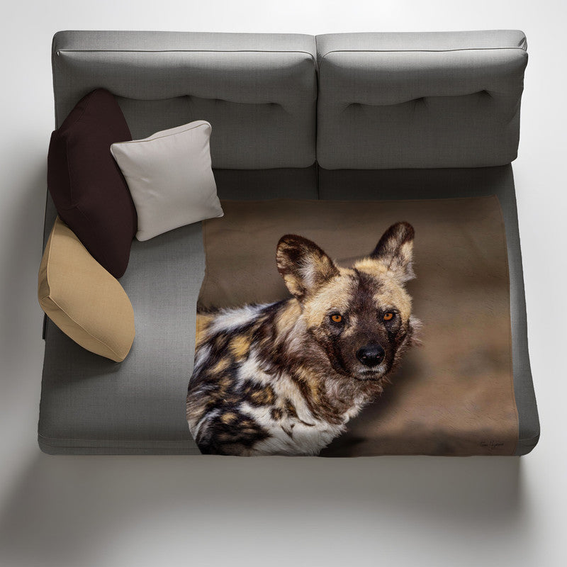 African Wild Dog Light Weight Fleece Blanket by Fanie Heymans