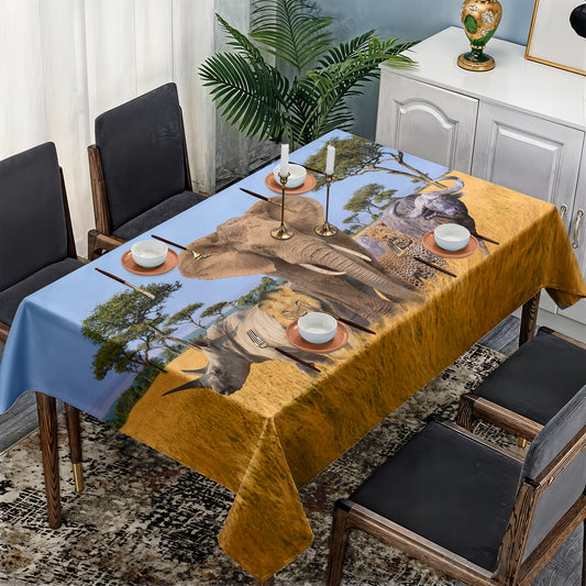 African Landscape Big 5 Rectangle Tablecloth by Fanie Heymans