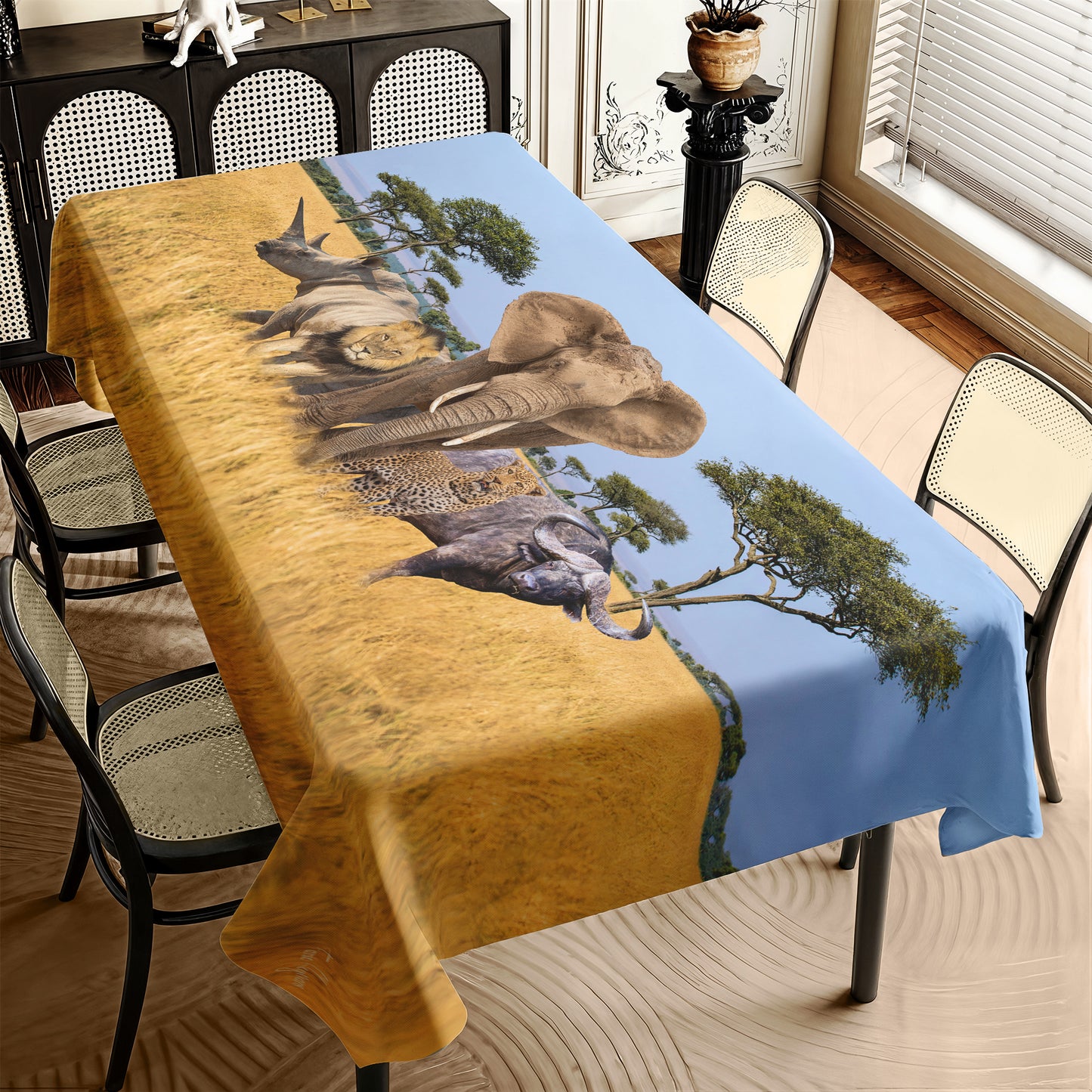 African Landscape Big 5 Rectangle Tablecloth by Fanie Heymans