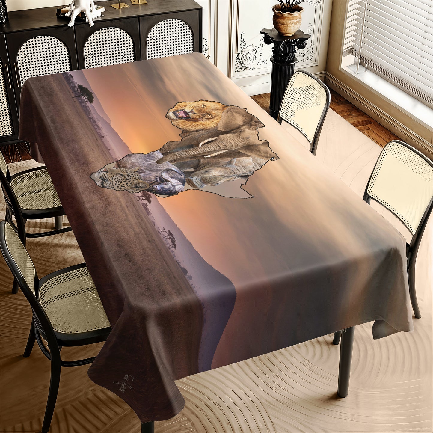 African Map Big 5 Rectangle Tablecloth by Fanie Heymans