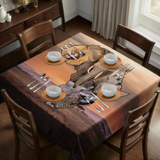 African Map Big 5 Square Tablecloth by Fanie Heymans