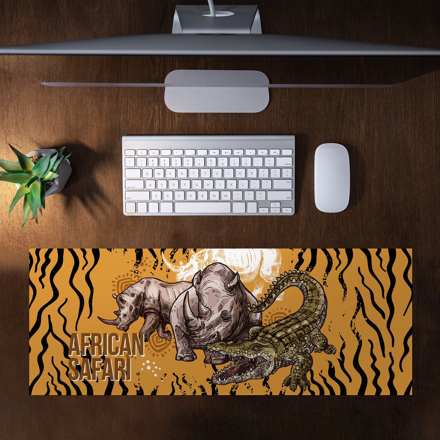 African Rhino & Crocodile Desk Pad