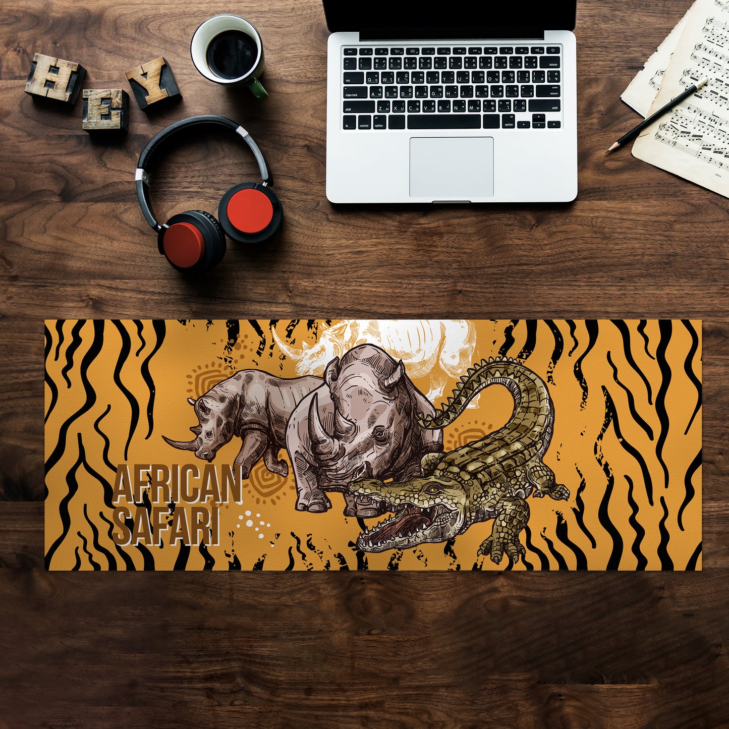 African Rhino & Crocodile Desk Pad
