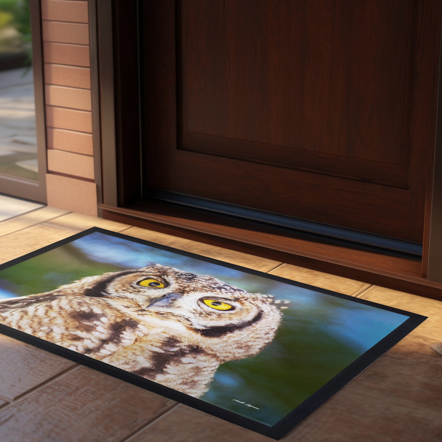 African Spotted Eagle Owl Door Mat by Annette Heymans
