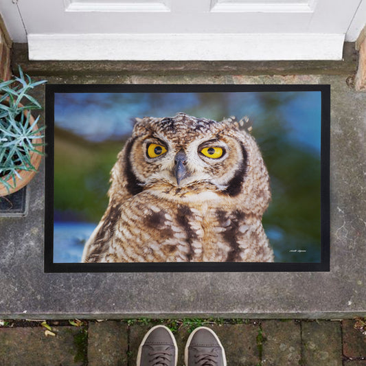 African Spotted Eagle Owl Door Mat by Annette Heymans