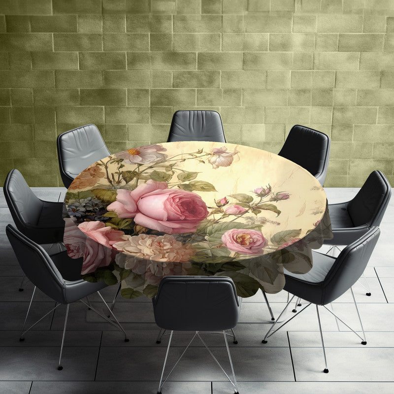 Aged Rose In Bloom Round Tablecloth