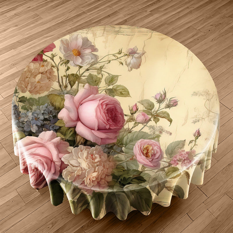 Aged Rose In Bloom Round Tablecloth