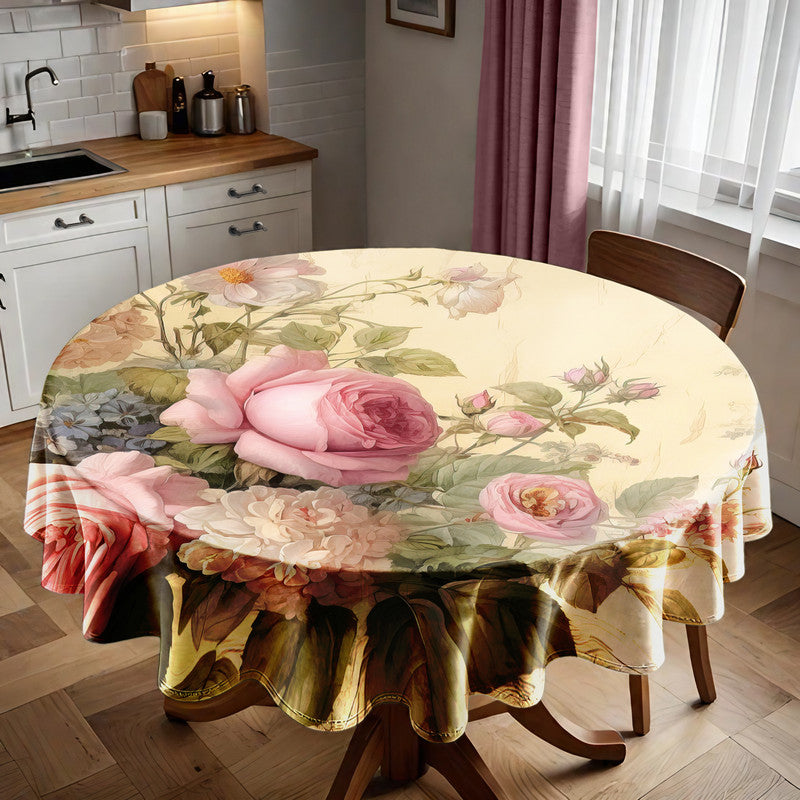 Aged Rose In Bloom Round Tablecloth