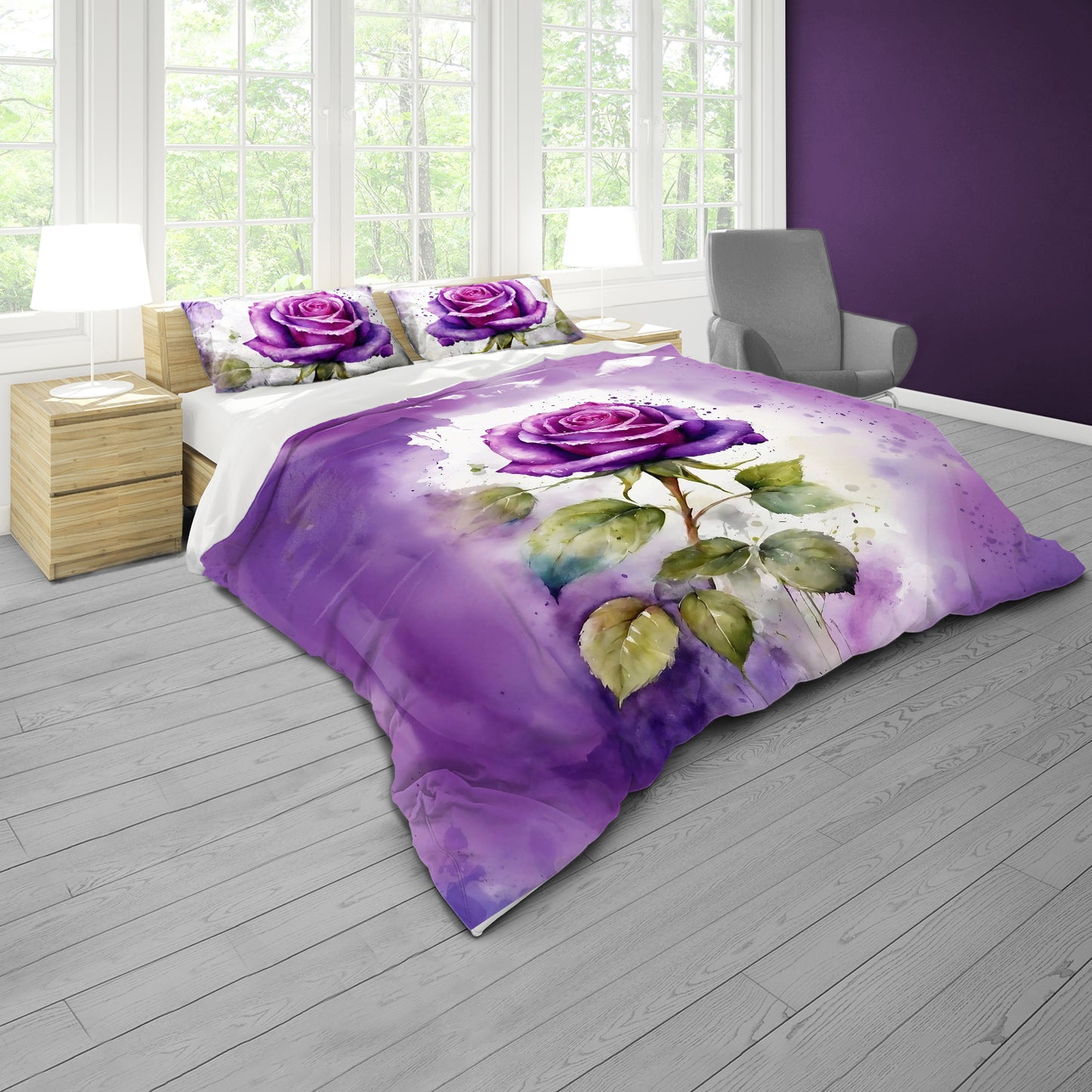 Amazing Purple Rose Duvet Cover Set