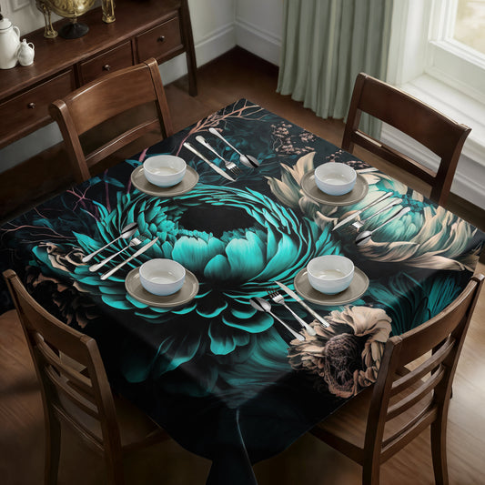 Amazing Teal Flowers Square Tablecloth