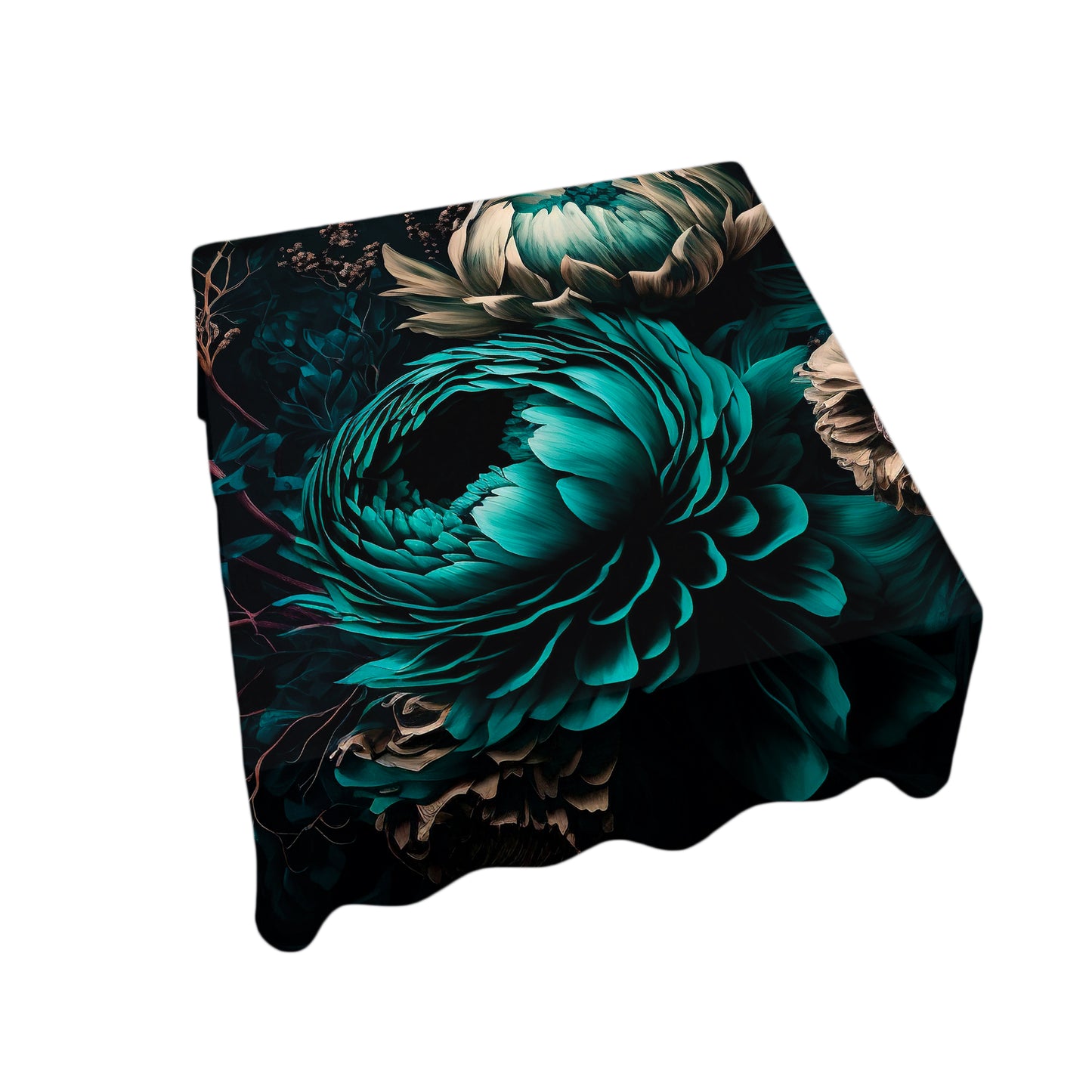 Amazing Teal Flowers Square Tablecloth