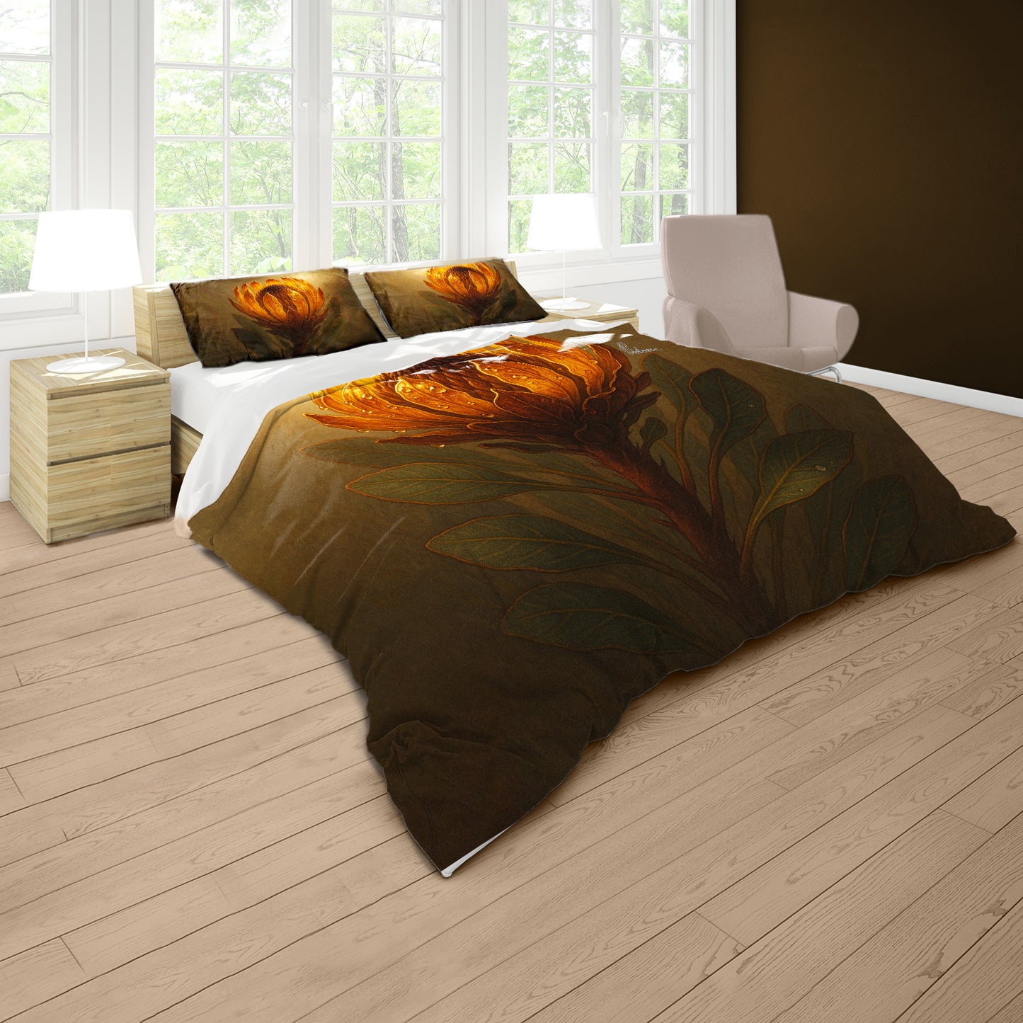 Amber Protea Bloom Duvet Cover Set by Nathan Pieterse