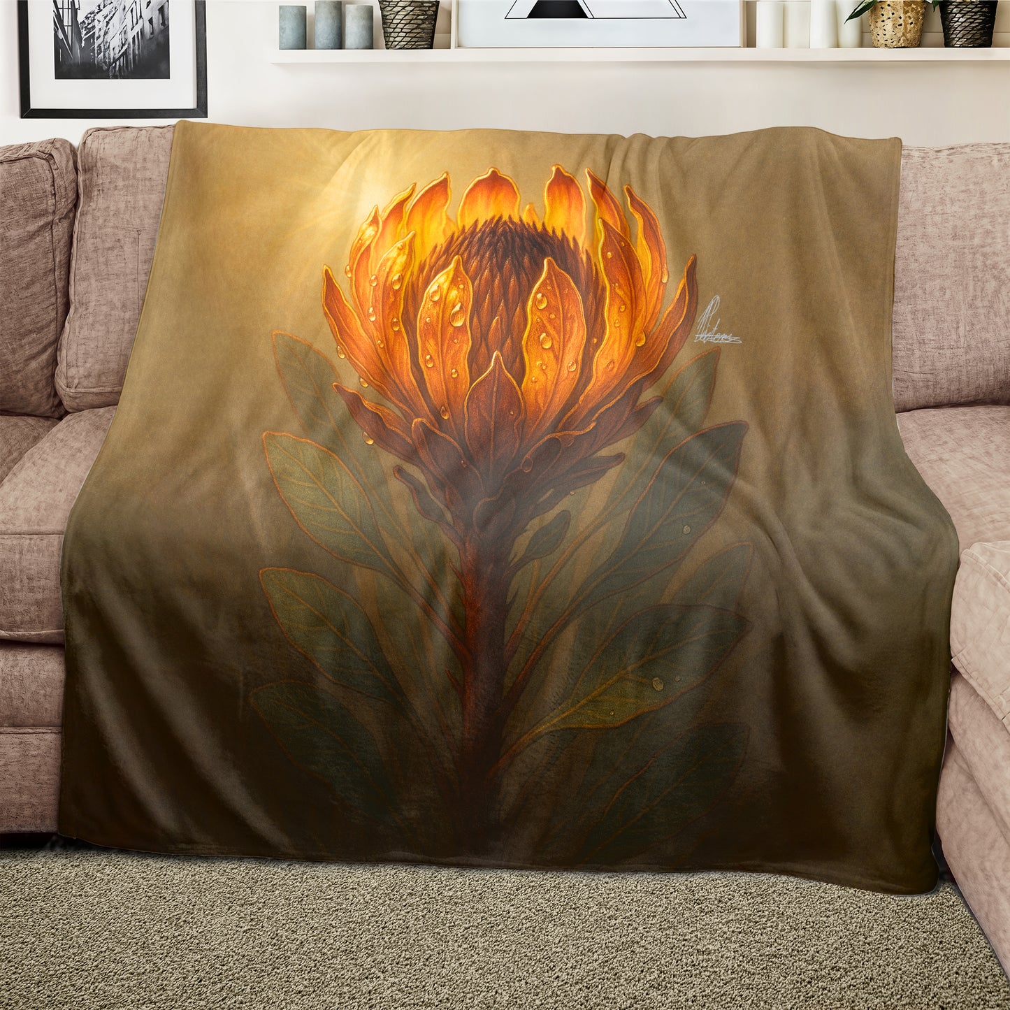 Amber Protea Bloom Light Weight Fleece Blanket by Nathan Pieterse