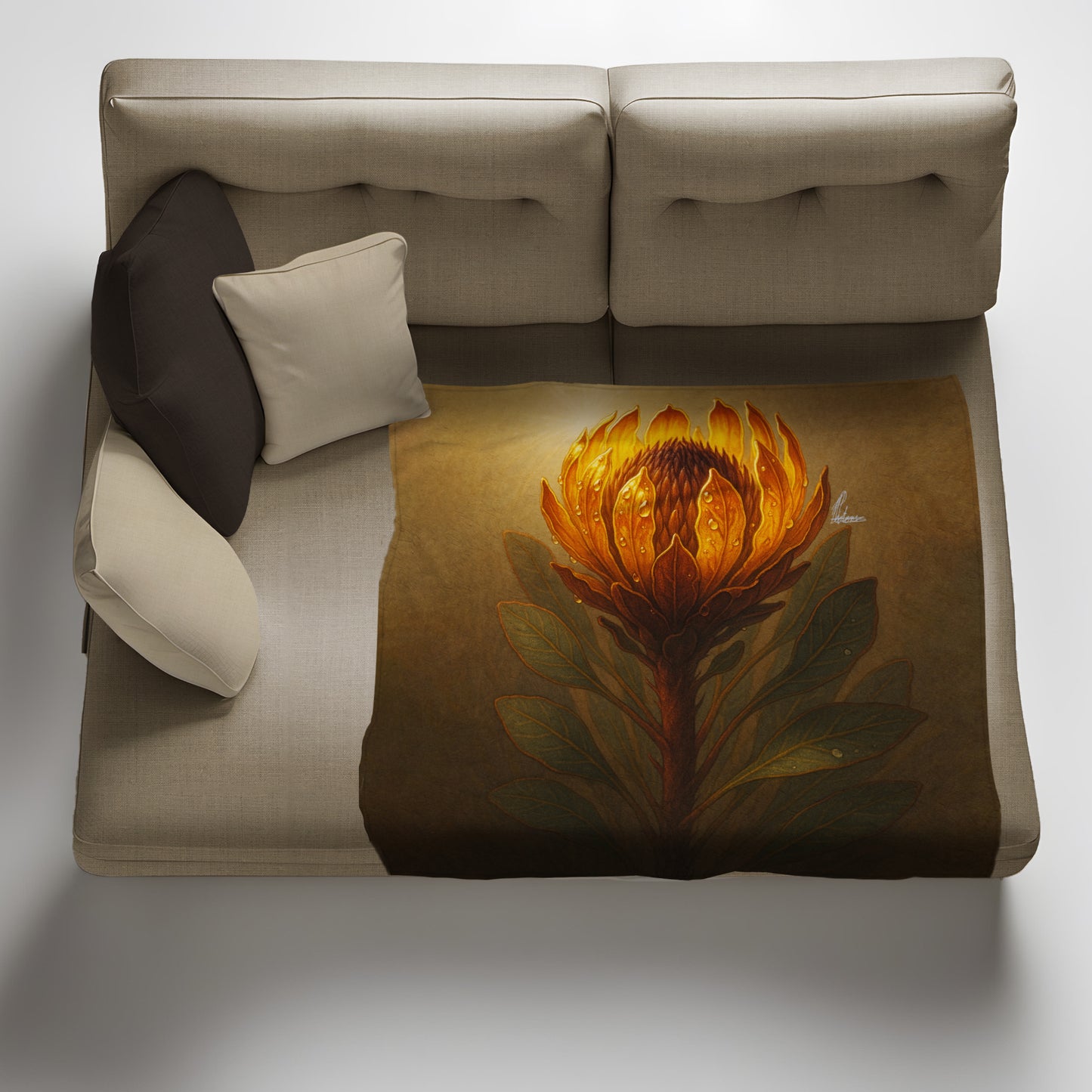 Amber Protea Bloom Light Weight Fleece Blanket by Nathan Pieterse