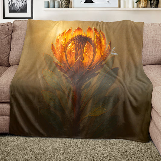 Amber Protea Bloom Light Weight Fleece Blanket by Nathan Pieterse