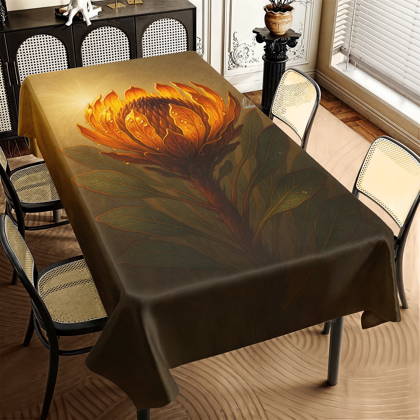 Amber Protea Bloom Rectangle Tablecloth by Nathan Pieterse