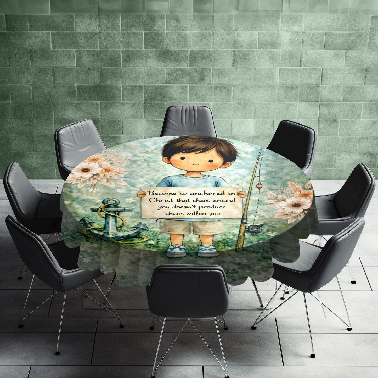 Anchored in Christ Round Tablecloth